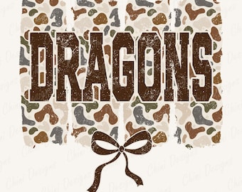 Camo Dragons PNG, Camouflage Sports Team Mascot, Vintage Dragons Game Day Sublimation Tshirt Design