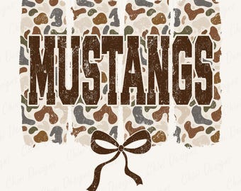 Camo Mustangs PNG, Camouflage Sports Team Mascot, Vintage Mustangs Game Day Sublimation Tshirt Design