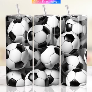 3D Soccer Ball Tumbler Wrap PNG, 20oz Skinny Tumbler Sublimation Designs, 3D Soccer Wrap Tumblers Straight, Soccer Player Tumbler Designs