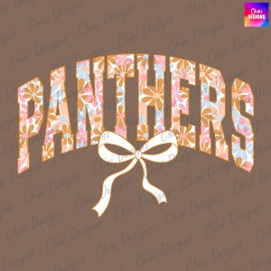 Floral Panthers PNG, School Team Mascot Panthers Design, Pastel Coquette Panthers, Game Day Tshirt Design, Sublimation Design, Sports Team