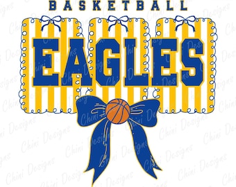 Preppy Eagles PNG, Blue Yellow Basketball Team Mascot, Coquette Eagles Game Day Sublimation Tshirt Design