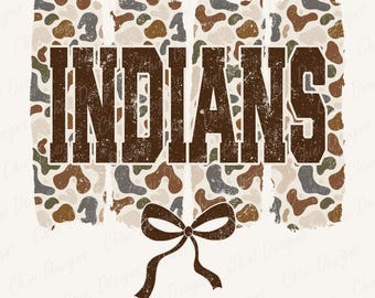 Camo Indians PNG, Camouflage Sports Team Mascot, Vintage Indians Game Day Sublimation Tshirt Design