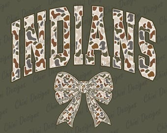 Camo Indians PNG, School Team Mascot Indians Design, Retro Camouflage Indians, Game Day Tshirt Design, Sublimation Design Sports Team Cheer