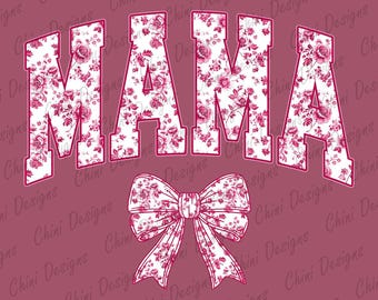 Chinoiserie Mama PNG, Coquette Mama PNG, Pink Bow Mama DTF, Floral Mama Design Png, Printable Mama Sublimation Design, Mama Tshirt Design