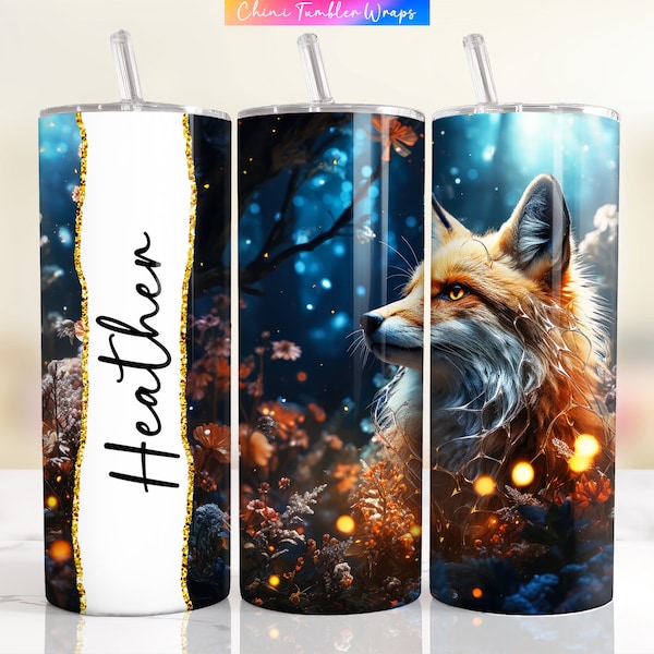 Add your Name Tumbler Wrap, Magical Fox Tumbler Wrap, Personalized Tumbler Design, Woodland Fox Custom Tumbler, Add your Text Name Tumbler