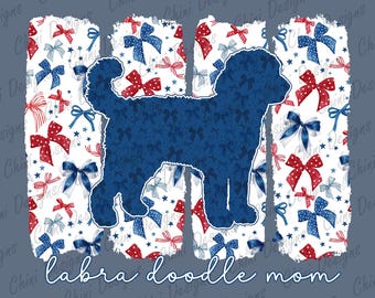 Patriottische Labra Doodle Mom PNG, Coquette Bow Doodle Mom Design, Labra Doodle Dog Mom, 4 juli shirtontwerp, patriottisch sublimatieontwerp