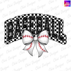Baseball Spieltag PNG, karierter Baseball Kokette Bogen Png, Basisball Spieltag, Team Spirit Shirt Design Dtf, druckbares Sublimationsdesign