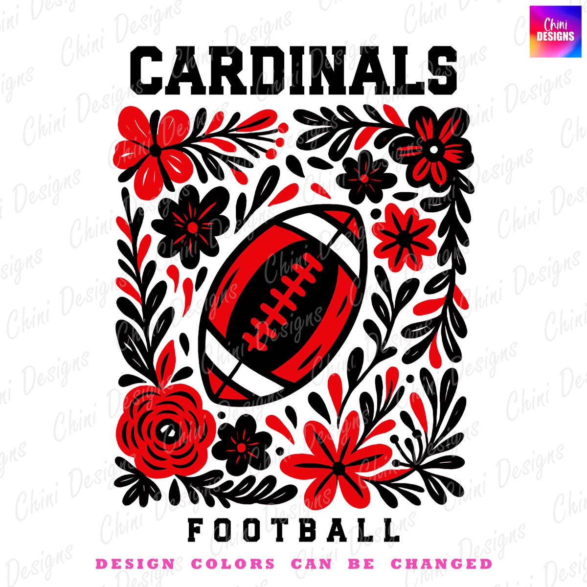 Floral Cardinals PNG | Diseño de sublimación de mascota escolar rojo y negro para camisetas de día de partido