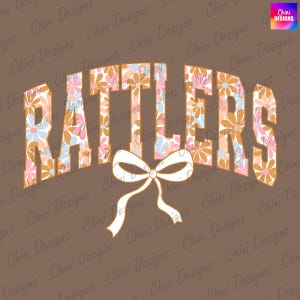 Floral Rattlers PNG, School Team Mascot Rattlers Design, Pastel Coquette Rattlers, Game Day Sublimation Tshirt Design Png, Sports Team Cheer