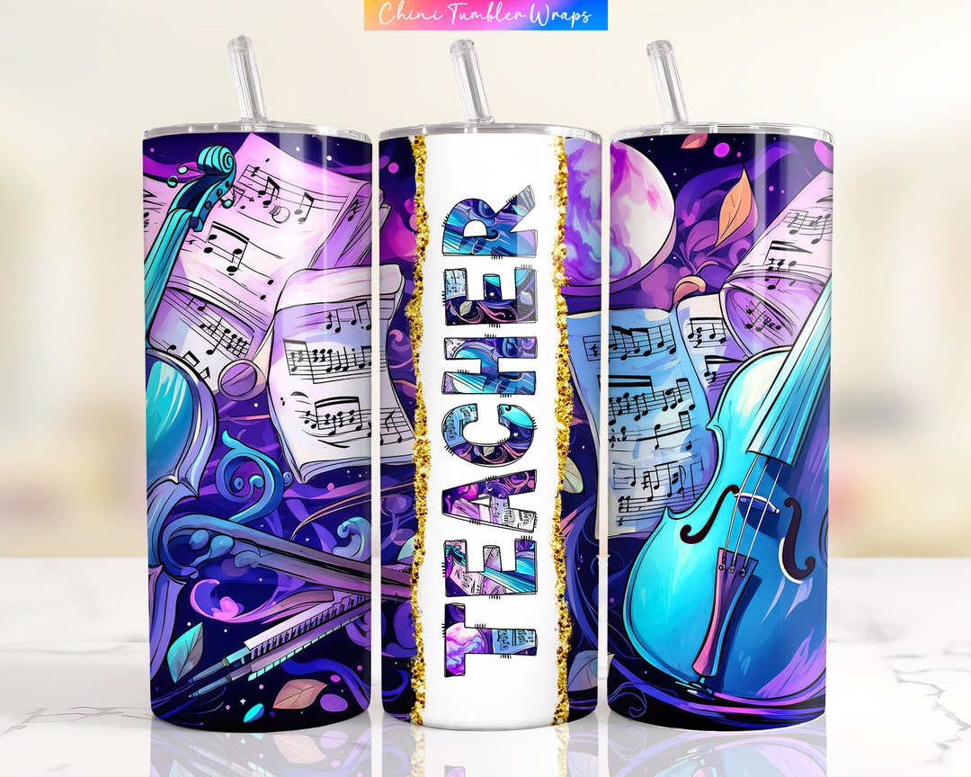 Neon Musical Teacher Tumbler Wrap, 20oz Skinny Tumbler Sublimation