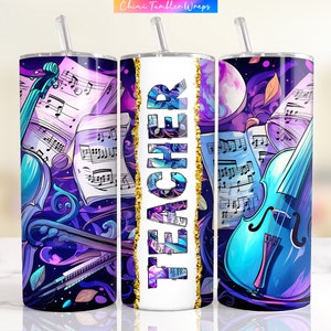 Neon Musical Teacher Tumbler Wrap, 20oz Skinny Tumbler Sublimation Design, Guitar Teacher Seamless Tumbler Design, Music Teacher Tumbler PNG