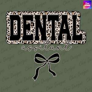 Assistente de dentista leopardo PNG, Assistente de dentista coquete PNG, DTF de dentista de arco, Design de camiseta odontológica retrô, Design de sublimação odontológica de chita