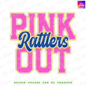 Pink Out Rattlers PNG, School Team Mascot Rattlers Design, Blue Yellow Preppy Rattlers, Breast Cancer Awareness Sublimation Shirt Design Png