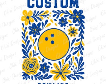 Custom Bowling Mascot Png, Floral Personalized School Sports Team Spirit, Customised Game Day Sublimation Tshirt Design
