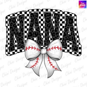 Baseball Nana PNG, Karierte Nana, Baseball Coquette Bow, Spieltag, Teamgeist Tshirt Design Dtf Dtg, Printable Nana Sublimation Design PNG