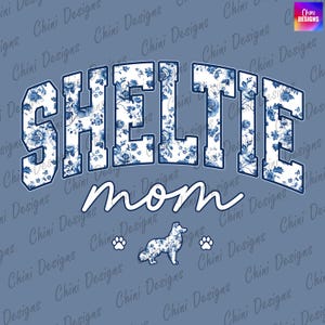 Floral Sheltie Mom PNG, Chinoiserie Shetland Sheepdog Mom Design, Sheltie Dog Mom, T-shirtontwerp met bloemen, sublimatieontwerp, stickerontwerp