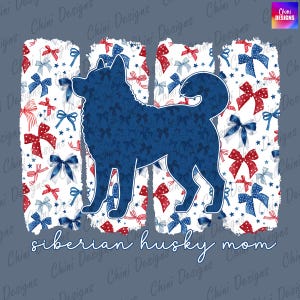 Maman husky sibérien patriotique PNG, conception de maman coquette Husky noeud papillon, maman chien husky sibérien, conception de tshirt 4 juillet, conception sublimation d'arc