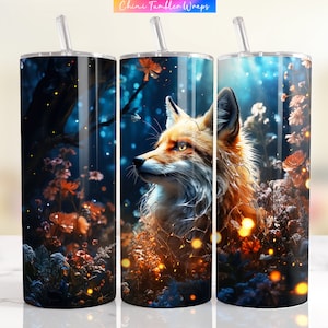 Magical Fox Tumbler Wrap, 20oz Skinny Tumbler Sublimation Design, Fox Tumbler Designs, Woodland Fox Tumbler PNG, Animal Tumbler Wrap