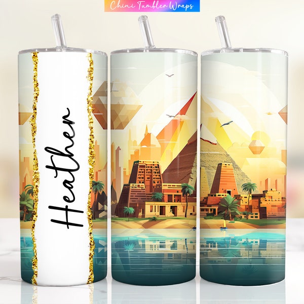 Custom Name Tumbler Wrap, 3D Giza Egypt Tumbler PNG, Personalized Name Design, Giza Sublimation Tumbler Design Wonders of World Giza Egypt