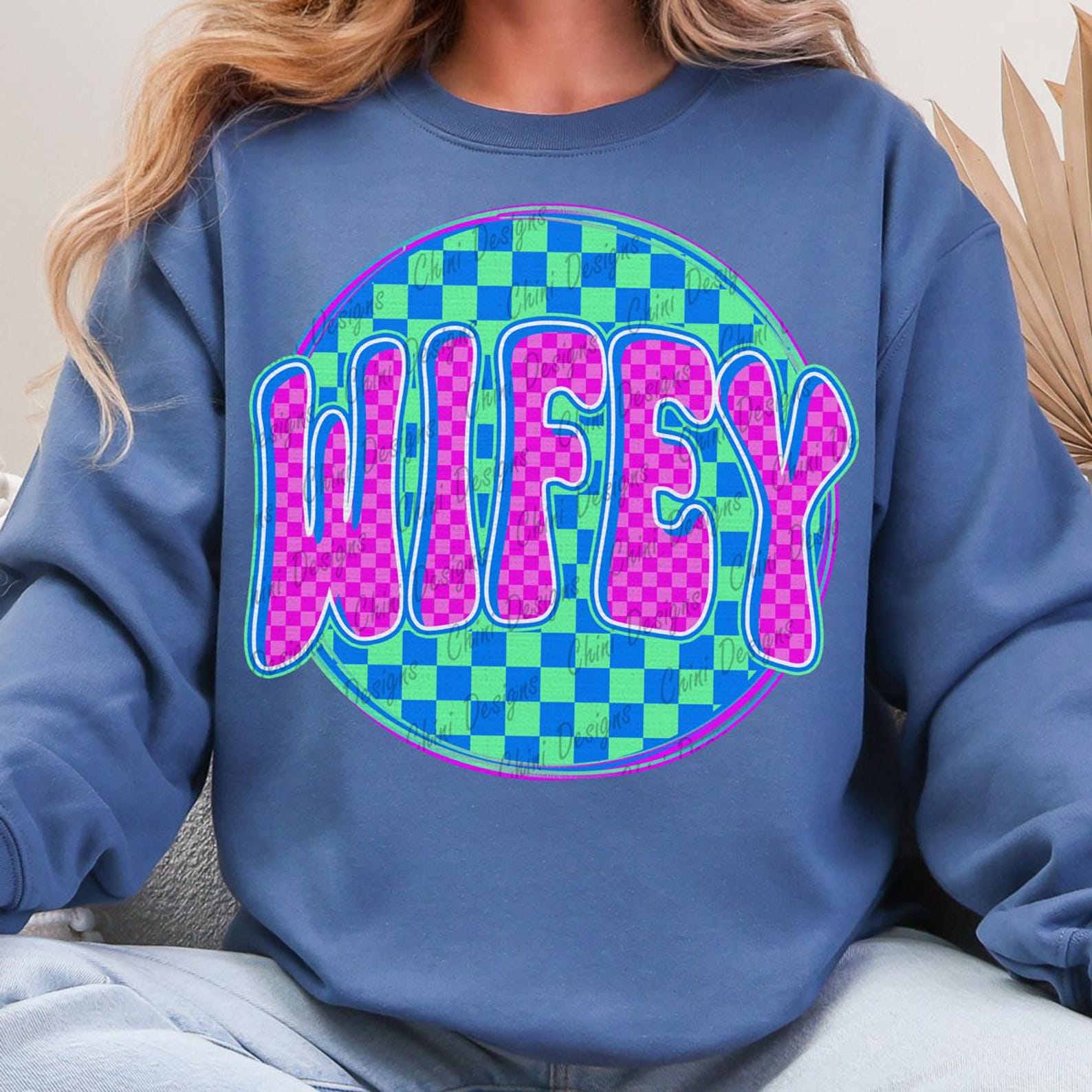 Checkered Wifey PNG, Trendy Retro Wifey Design, Neon Wife, Pink Blue ...