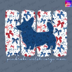 Patriotisk Pembroke Welsh Corgi mamma PNG, kokett rosett Corgi mamma design, Welsh Corgi hund mamma, 4 juli T-shirt design, sublimeringsdesign