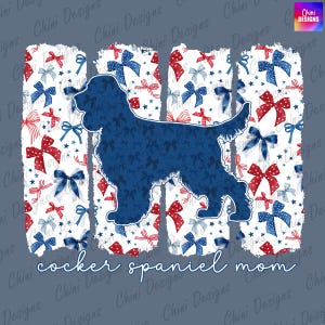 Patriotique Cocker Spaniel maman PNG, Coquette noeud Cocker Spaniel maman Design, maman chien Cocker, noeud 4 juillet Tshirt Sublimation Design