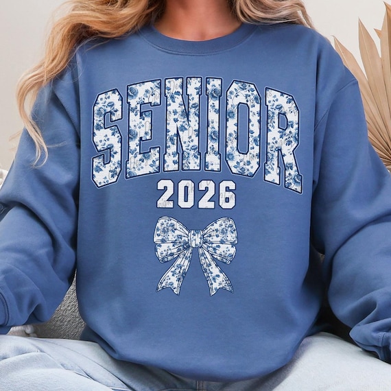 Floral Senior 2026 PNG, Chinoiserie Senior 2026 Design Blue Floral Senior 2026, Coquette Bow Toile De Jouy Tshirt Design, Sublimation Design