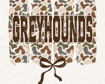 Camo Greyhounds PNG, Camouflage Sports Team Mascot, Vintage Greyhounds Game Day Sublimation Tshirt Design