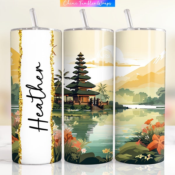 Custom Name Tumbler Wrap, Bali Tumbler Wrap PNG, Personalized Name Designs, Indonesia Sublimation Tumbler Design Bali Indonesia Landscape