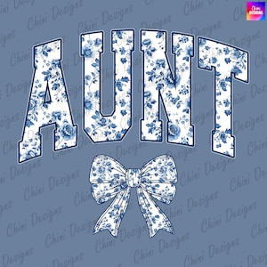 Blumen Tante PNG, Kokette Tante PNG, Blaue Schleife Tante DTF, Chinoiserie Tante Design Png, druckbare Tante Sublimationsdesign, Tante Tshirt Design
