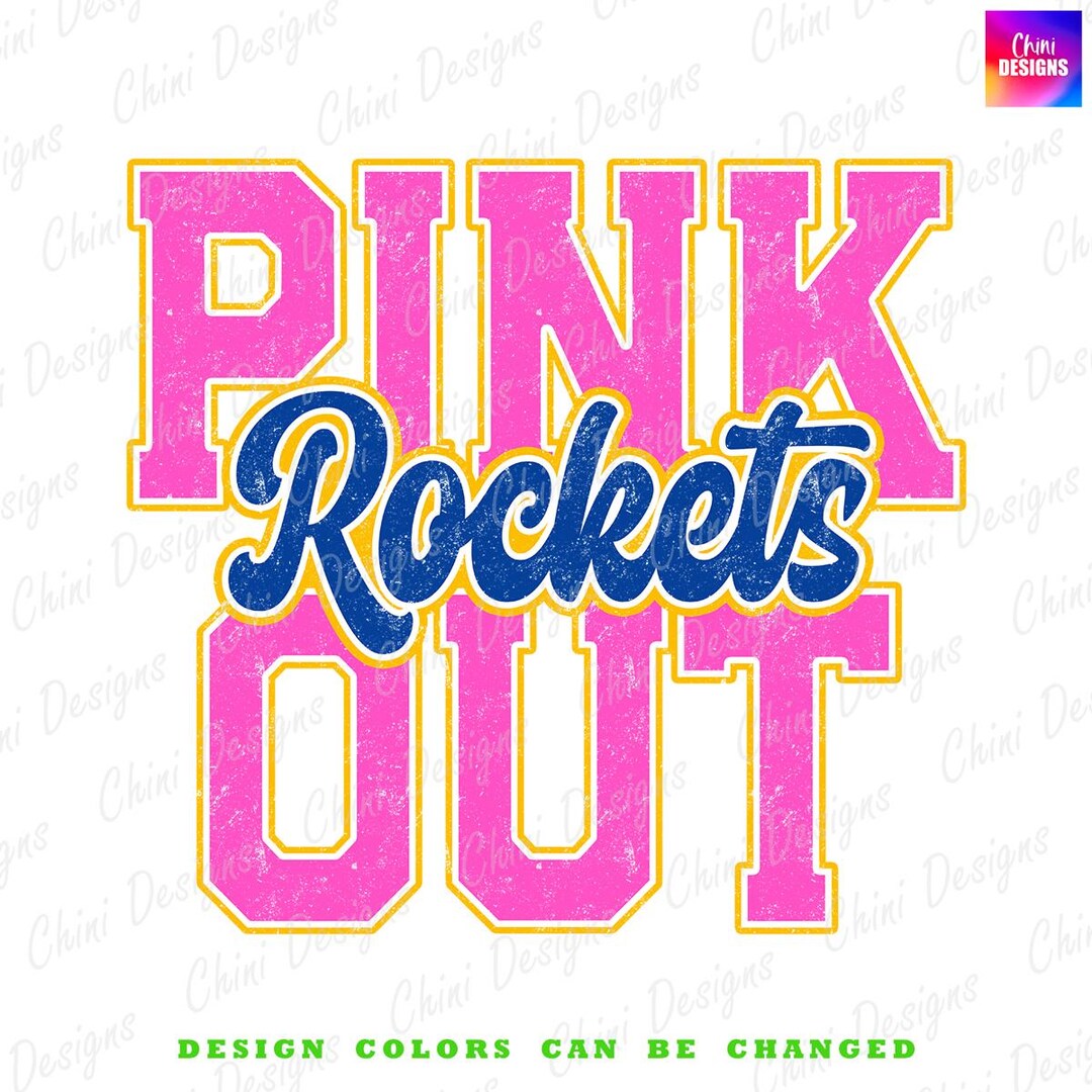 Pink Rocket Sign Pink Out Rockets PNG, School Team Mascot Rockets Design, Blue Yellow ...