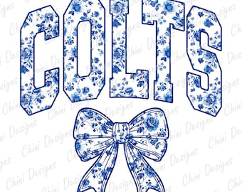 Floral Colts PNG, Blue Chinoiserie Sports Team Mascot, Toile Colts Game Day Sublimation Tshirt Design