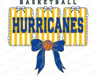 Preppy Hurricanes PNG, Blue Yellow Basketball Team Mascot, Coquette Hurricanes Game Day Sublimation Tshirt Design