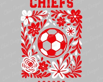 Floral Chiefs PNG, Red White Soccer Team Mascot, Chiefs Game Day Sublimation Tshirt Design