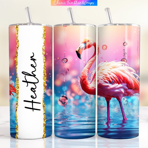 Custom Name Tumbler Wrap, Flamingo Tumbler Wrap PNG, Personalized Name Design, Cute Flamingo Sublimation Tumbler, Flamingo 20oz Designs PNG