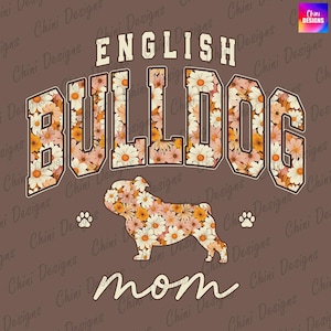 Floral rétro bouledogue anglais maman PNG, conception de maman bouledogue automne, maman chien bouledogue, conception de tshirt fleurs d'automne vintage, sublimation Design Png