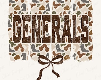 Camo Generals PNG, Camouflage Sports Team Mascot, Vintage Generals Game Day Sublimation Tshirt Design