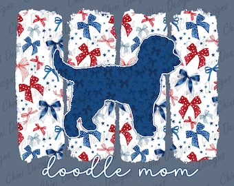 Patriotic Doodle Mom PNG, Coquette Bow Doodle Mom Design, Doodle Dog Mom, 4th of July Tshirt Design, Sublimation Design, Sticker Design Png