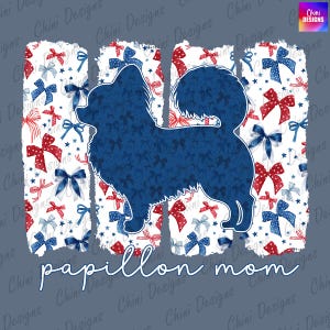 Patriottische Papillon Mom PNG, Coquette Bow Papillon Mom Design, Papillon Dog Mom, 4 juli shirtontwerp, sublimatieontwerp, stickerontwerp