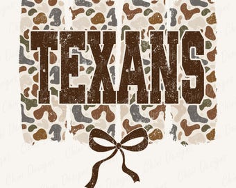 Camo Texans PNG, Camouflage Sports Team Mascot, Vintage Texans Game Day Sublimation Tshirt Design