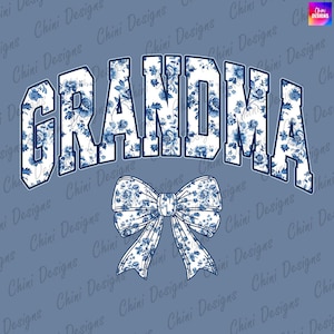 Blumen Oma PNG, Kokette Oma PNG, Blaue Schleife Oma DTF, Chinoiserie Oma Tshirt Design, druckbare Oma Sublimationsdesign