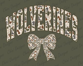 Camo wolverines png, schoolteam mascotte wolverines ontwerp, retro camouflage wolverines, game dag sublimatie tshirt ontwerp sportteam gejuich