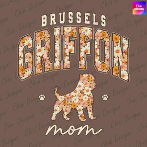 Mamma Grifone di Bruxelles con motivo floreale retrò in formato PNG, design autunnale per mamma Grifone, mamma cane Grifone, design vintage per maglietta con fiori autunnali, disegni a sublimazione