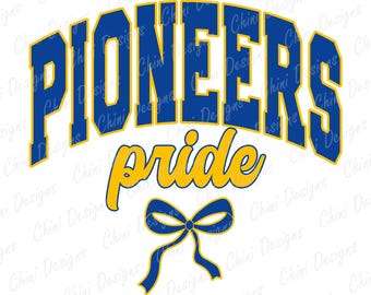 Pioneers PNG, Varsity Sports Team Mascot, Royal Blue Yellow Pioneers Pride Game Day Sublimation Tshirt Design