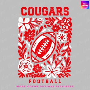 Floral Cougars PNG, School Team Mascot Cougars Design, Black Red Football Cougars, Game Day Tshirt Design, Sublimation Design Sports Team
