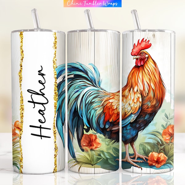 Custom Name Tumbler Wrap, Farm Rooster Tumbler Wrap PNG, Personalized Name Design, Country Farm Chickens Sublimation Tumbler Rustic Rooster