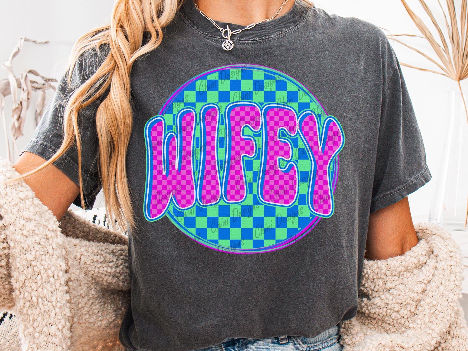 Checkered Wifey PNG, Trendy Retro Wifey Design, Neon Wife, Pink Blue ...