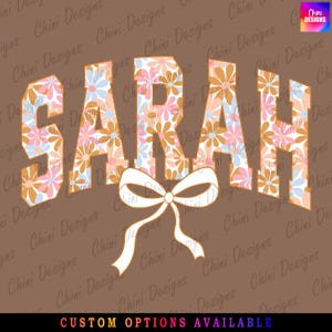 Nome personalizado PNG, design de sobrenome de coquete floral pastel, nome de laço de flor margarida PNG, design de camiseta de primavera, design de sublimação personalizado