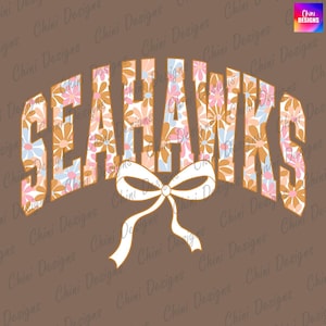 Floral Seahawks PNG, School Team Mascot Seahawks Design, Pastel Coquette Seahawks, Game Day Tshirt Design, Sublimation Design, Sports Team