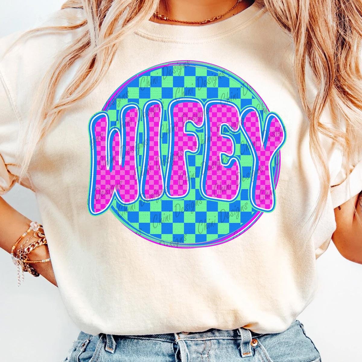 Checkered Wifey PNG, Trendy Retro Wifey Design, Neon Wife, Pink Blue ...
